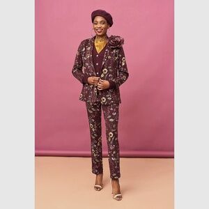 Isaac Mizrahi Live Foil Printed Scuba Pants and Jacket Set, XL, Burgundy